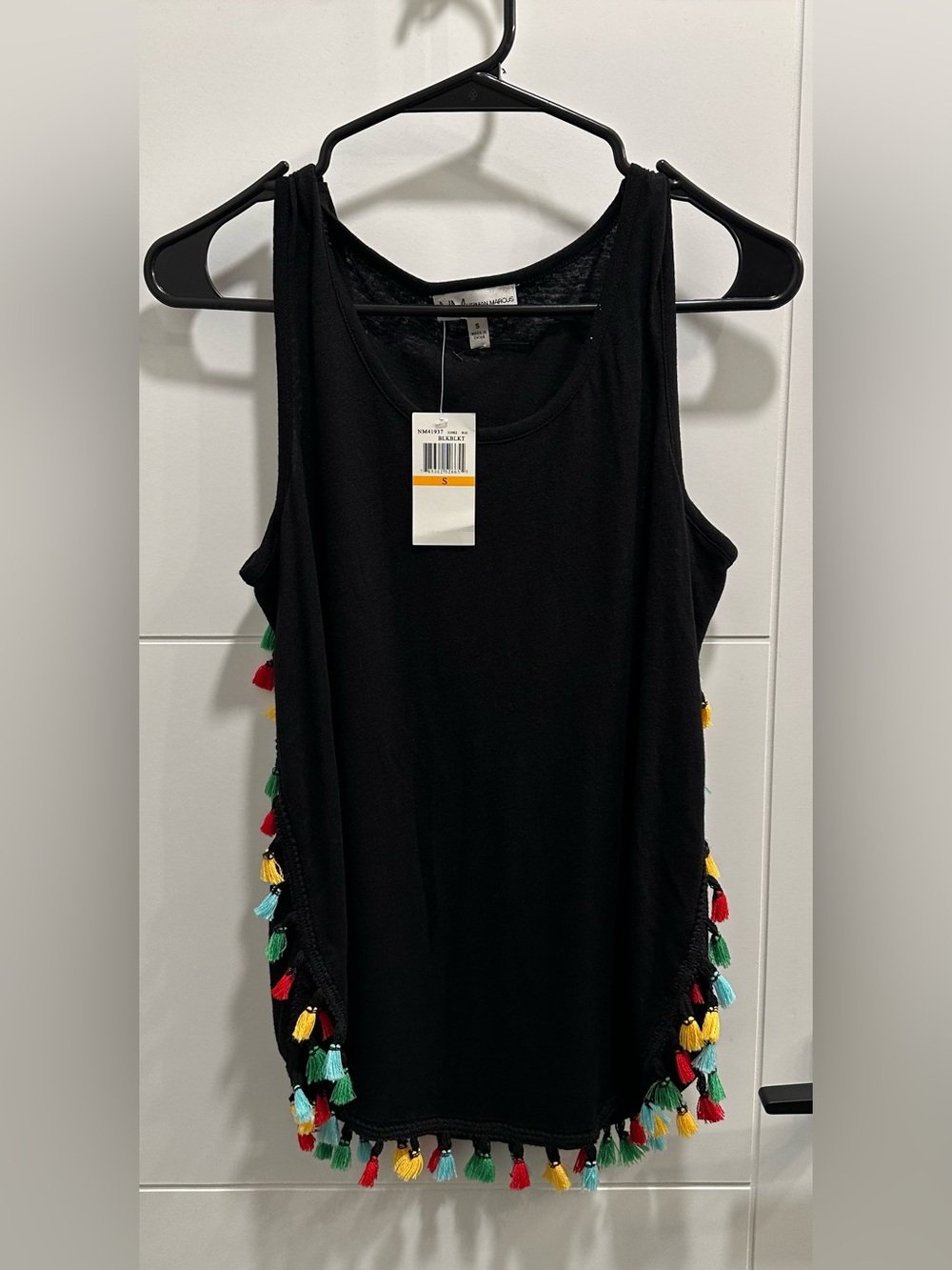 Neiman Marcus Colorful Tassel Trim Tank Black New With Tags Size Small